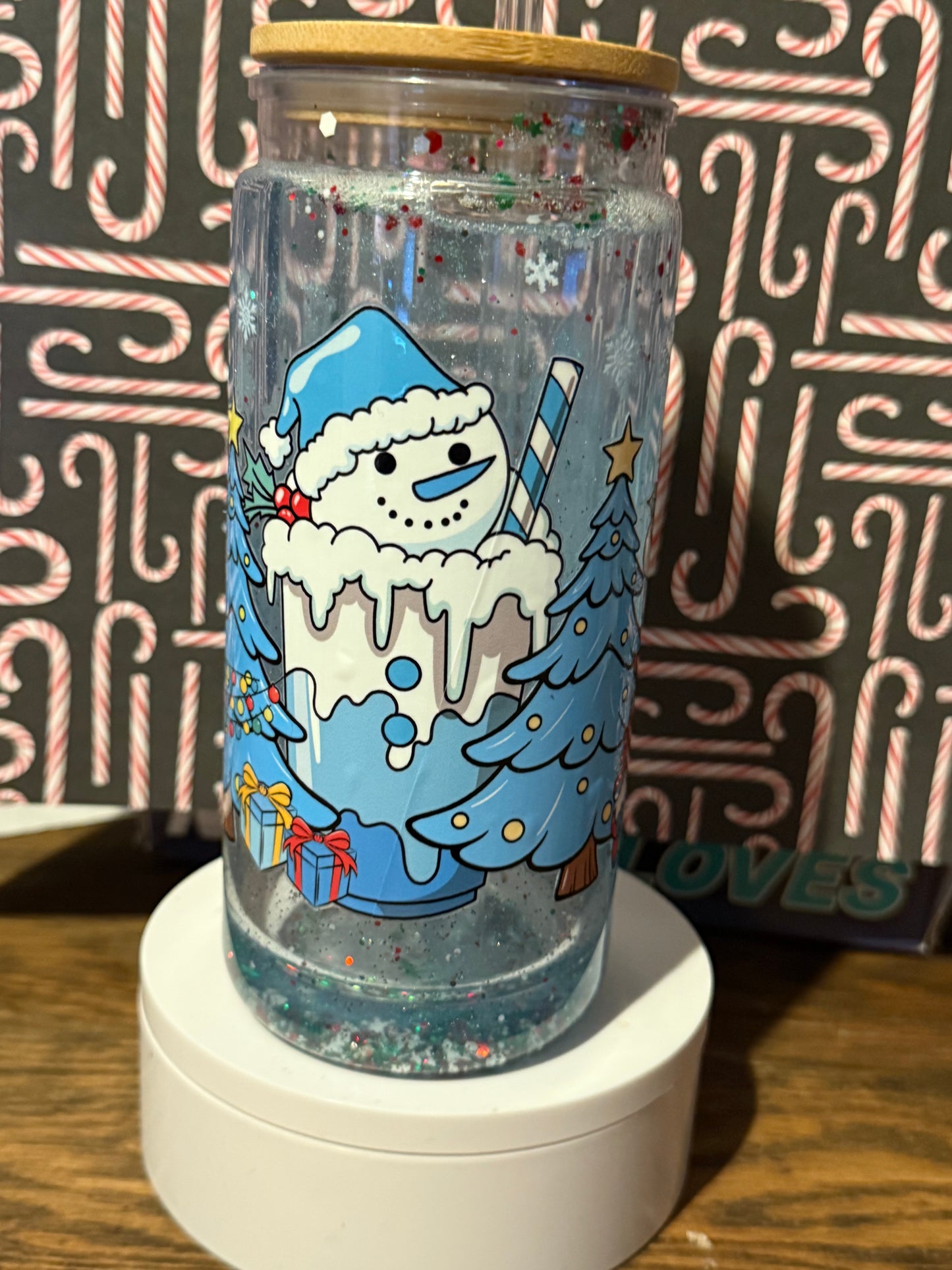 Blue Snowman Snowglobe Tumbler