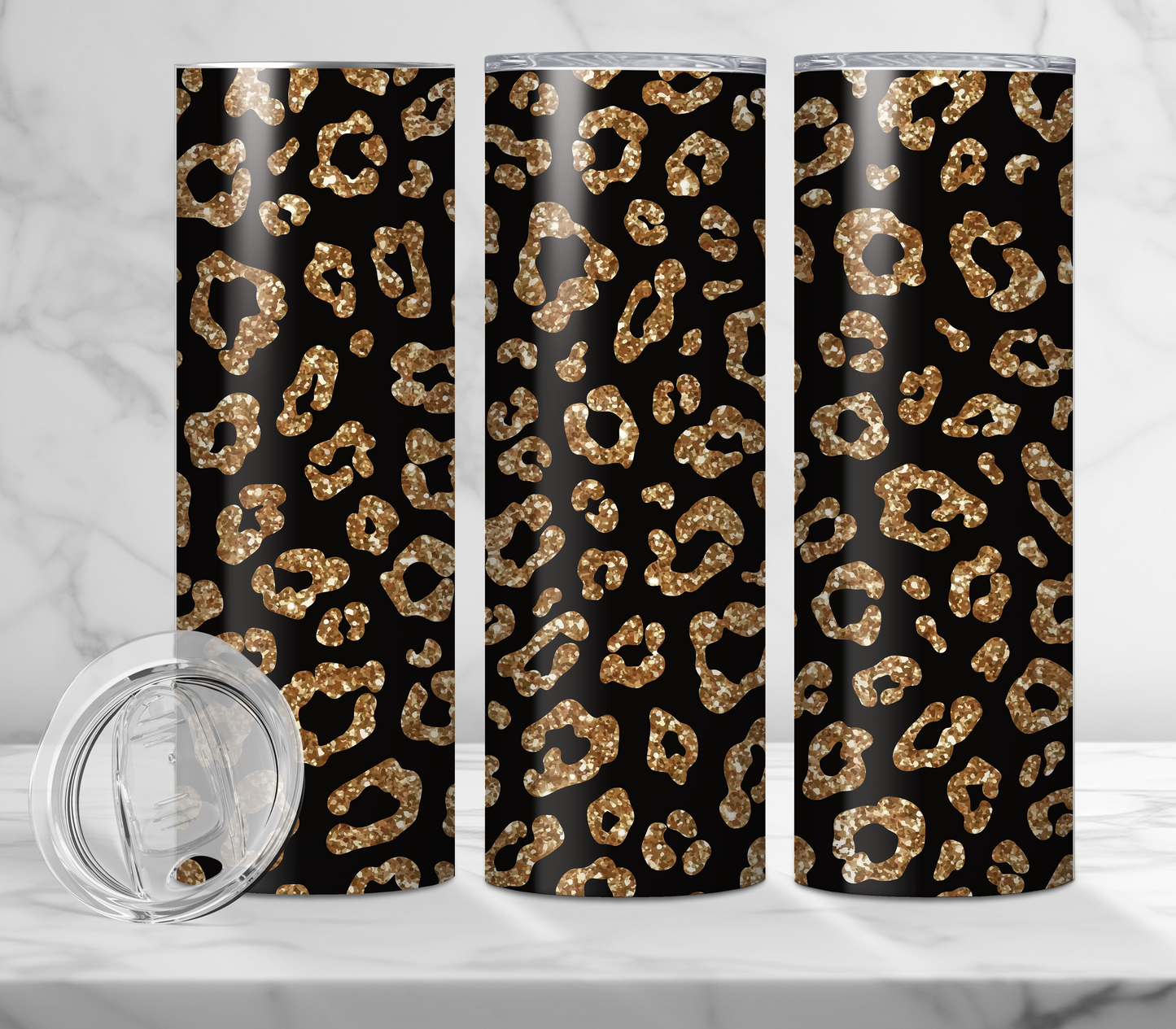 Black and Gold Glitter Cheetah Tumbler