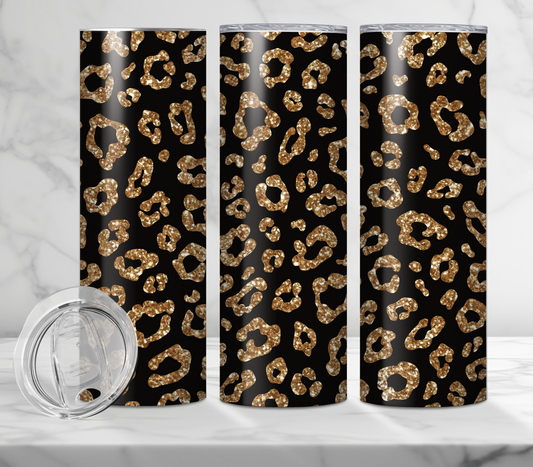 Black and Gold Glitter Cheetah Tumbler