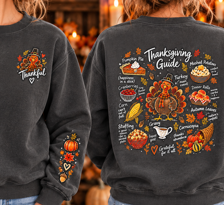 Thankful Turkey Thanksgiving Guide Sweatshirt – Charcoal