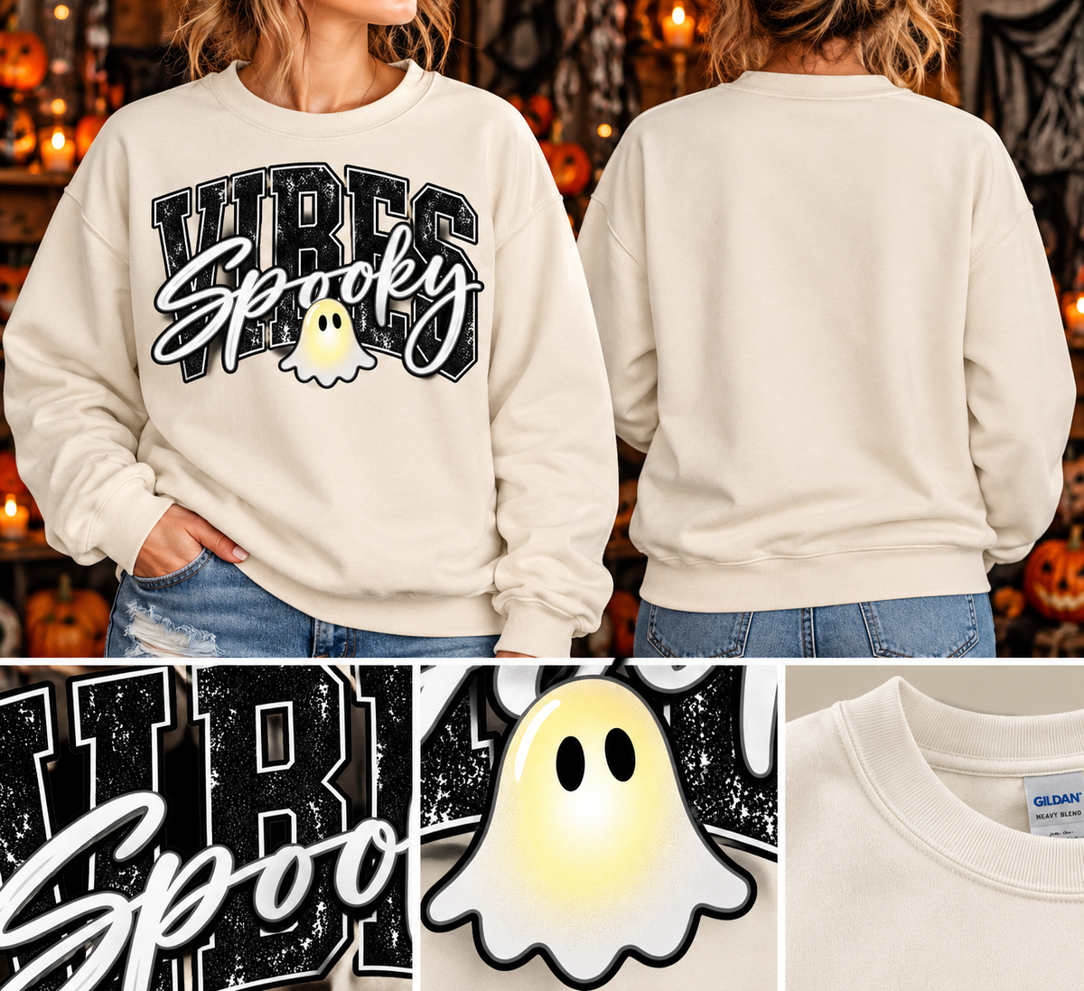 Spooky Vibes Ghost Sweatshirt – Cream