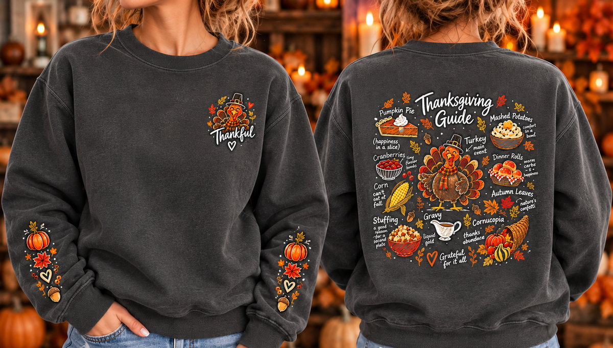 Thankful Turkey Thanksgiving Guide Sweatshirt – Charcoal